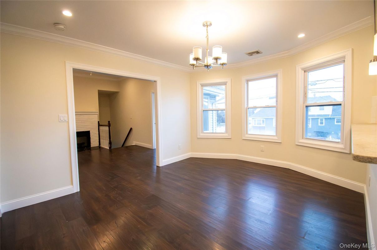 Chandelier, Empty room, Interior, Recessed Lighting, Wood Texture Flooring