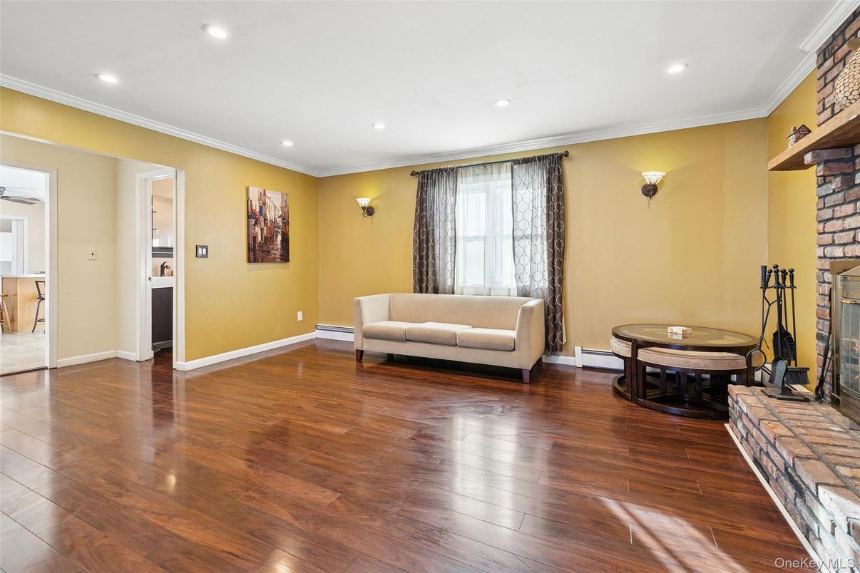 Fireplace, Interior, Recessed Lighting, Wood Texture Flooring