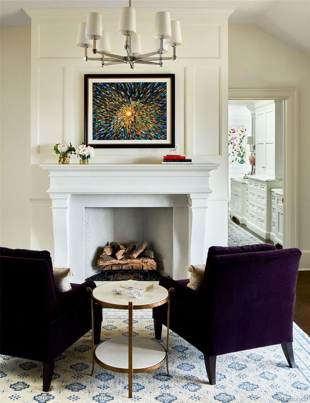 Chandelier, Fireplace, Interior, Living room