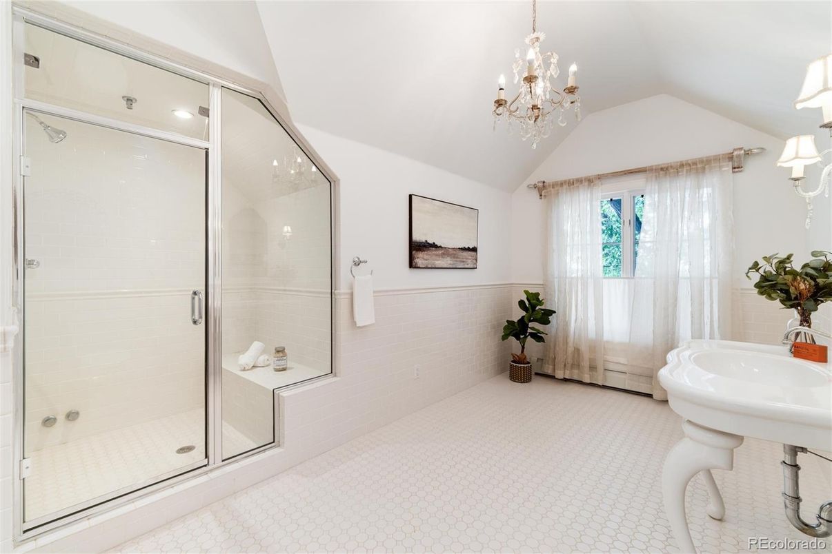 Bathroom, Chandelier, Glass Shower, Interior