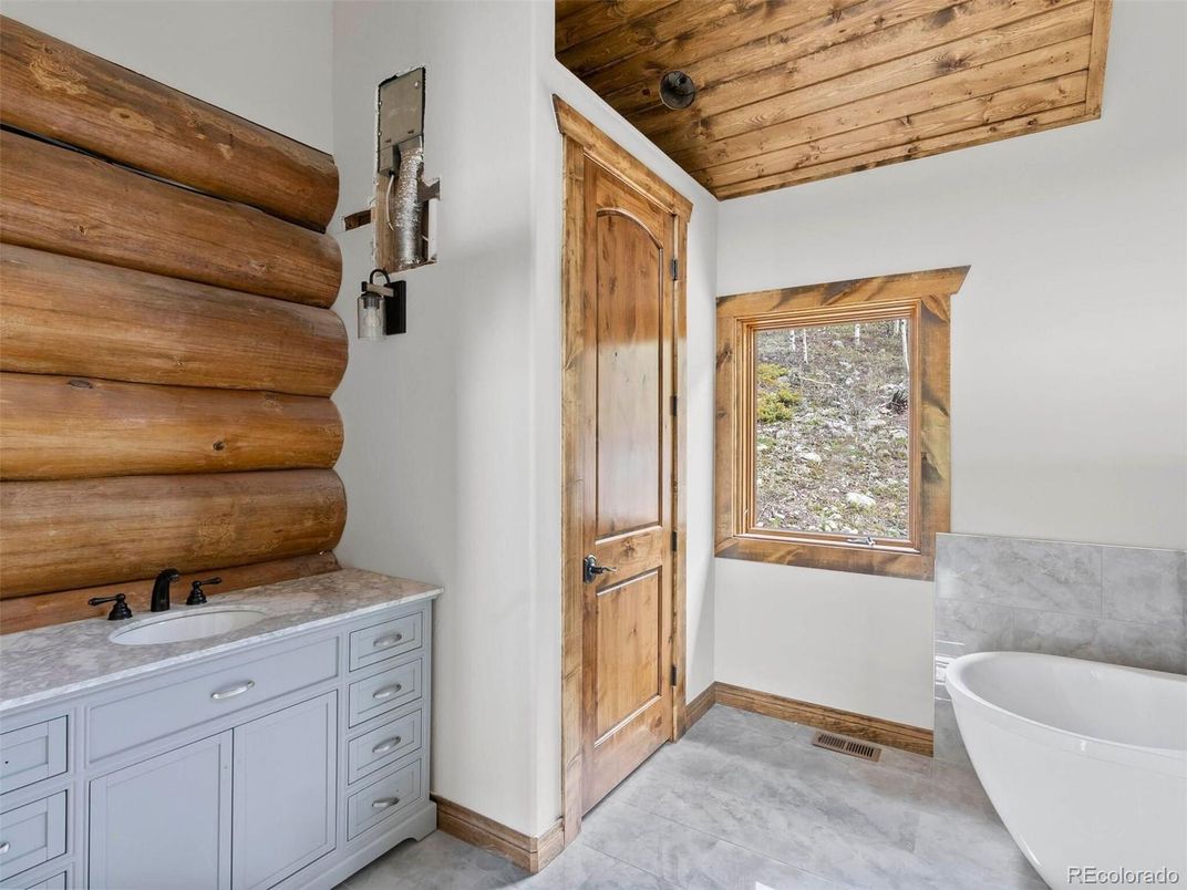 Bathroom, Free Standing Baths, Interior, Marble, Wooden Ceilings, Wooden Walls