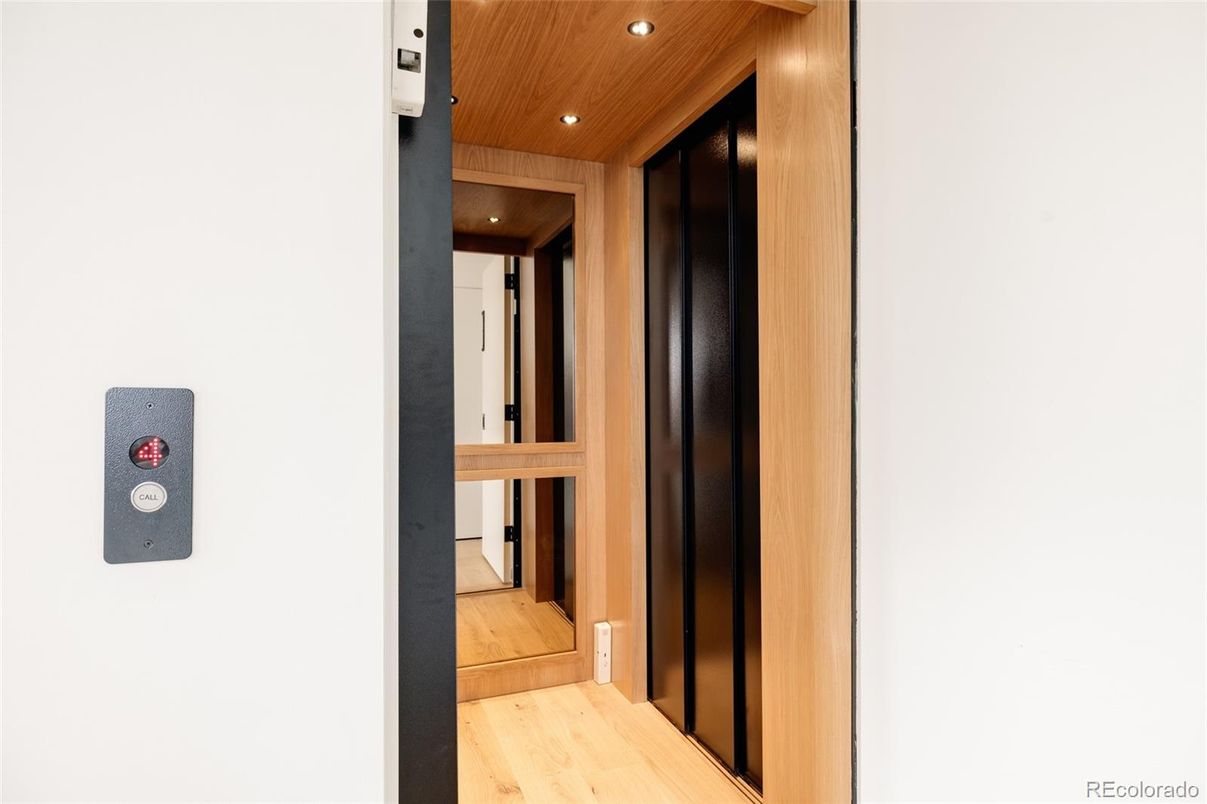 Elevator, Interior, Recessed Lighting, Wooden Ceilings, Wood Texture Flooring, Wooden Walls