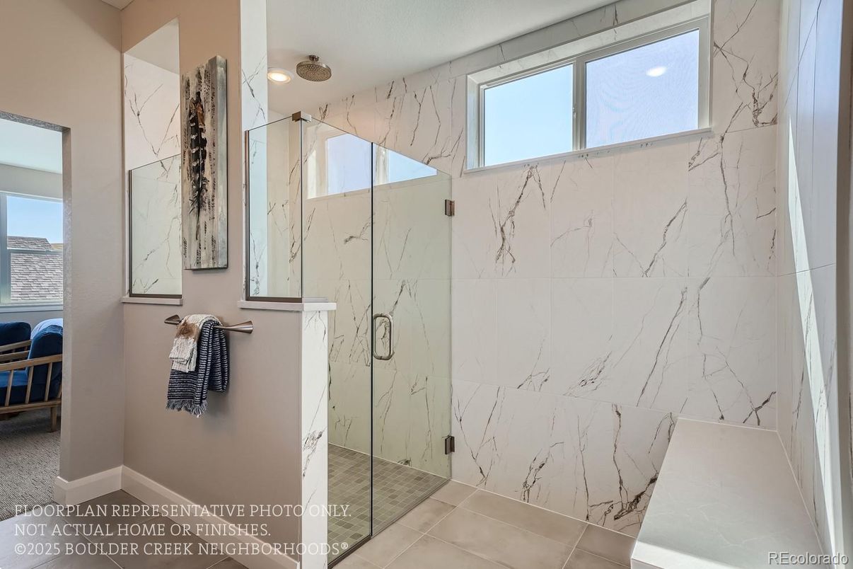 Bathroom, Glass Shower, Interior, Marble Walls, Recessed Lighting