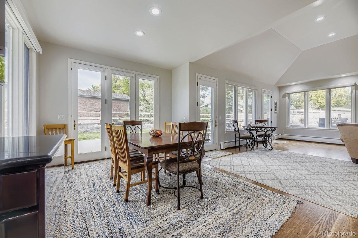 Dining room, Interior, Recessed Lighting, Wood Texture Flooring