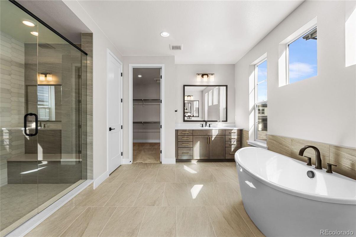 Bathroom, Dual Sink Vanities, Free Standing Baths, Glass Shower, Interior, Recessed Lighting