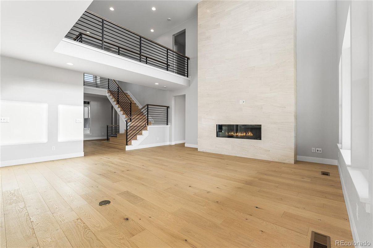 Fireplace, Interior, Recessed Lighting, Wood Texture Flooring