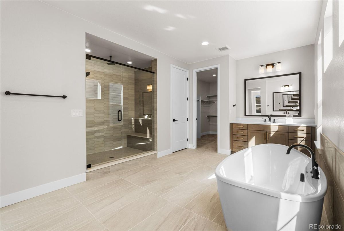 Bathroom, Dual Sink Vanities, Free Standing Baths, Glass Shower, Interior, Recessed Lighting