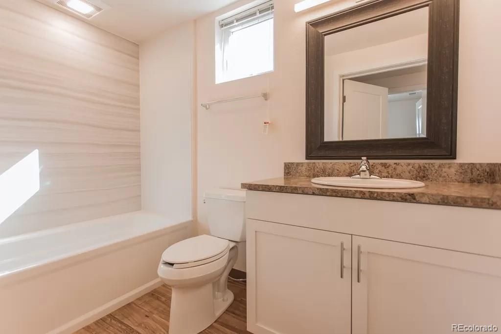 Bathroom, Interior, Recessed Lighting, Wood Texture Flooring