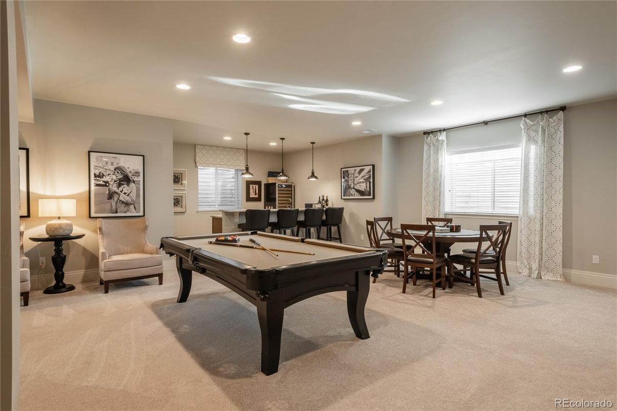 Billiard Table, Dining room, Game Room, Interior, Pendant Lights, Recessed Lighting