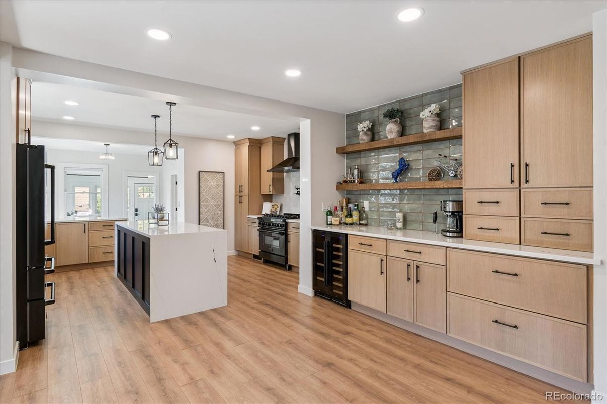 Interior, Kitchen, Pendant Lights, Recessed Lighting, Wood Texture Flooring