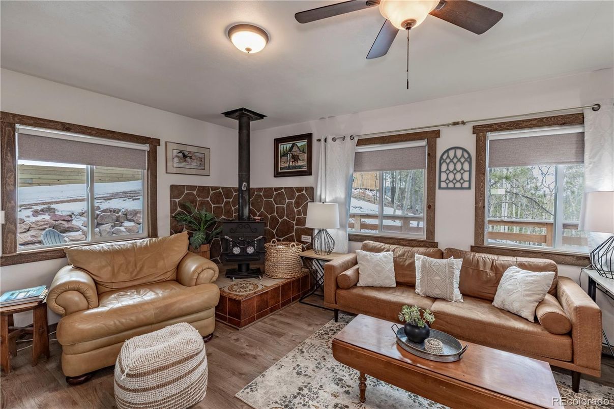 Fireplace, Interior, Living room, Stone Walls, Wood Texture Flooring
