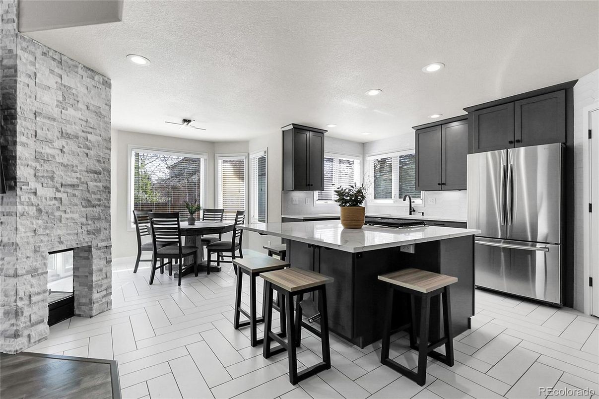 Dining room, Interior, Kitchen, Recessed Lighting, Stainless Steel Appliances, Stone Walls