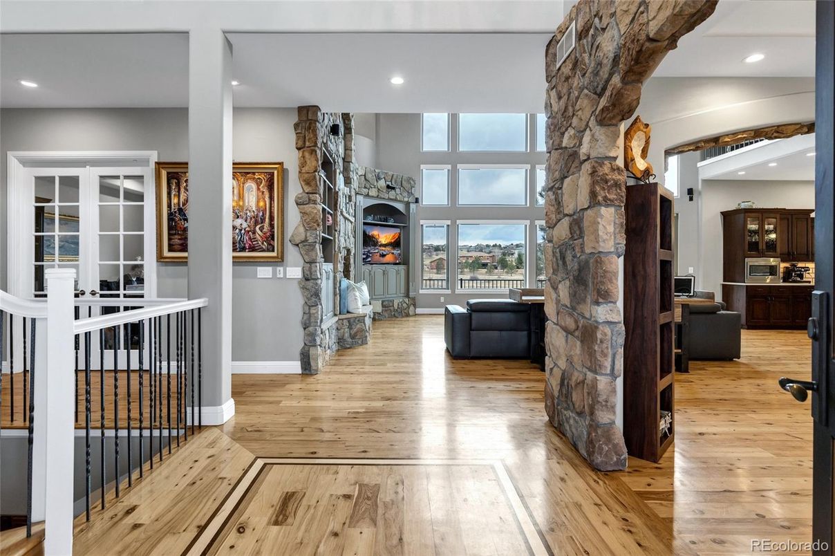 Fireplace, Interior, Recessed Lighting, Wood Texture Flooring