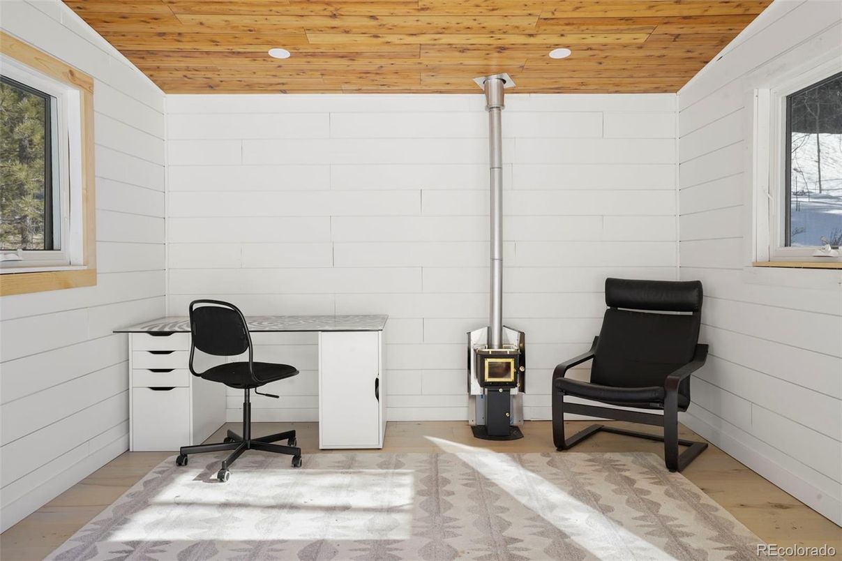 Home Office, Interior, Recessed Lighting, Wooden Ceilings, Wood Texture Flooring