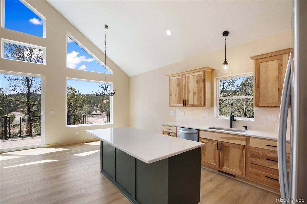Interior, Kitchen, Pendant Lights, Recessed Lighting, Wood Texture Flooring