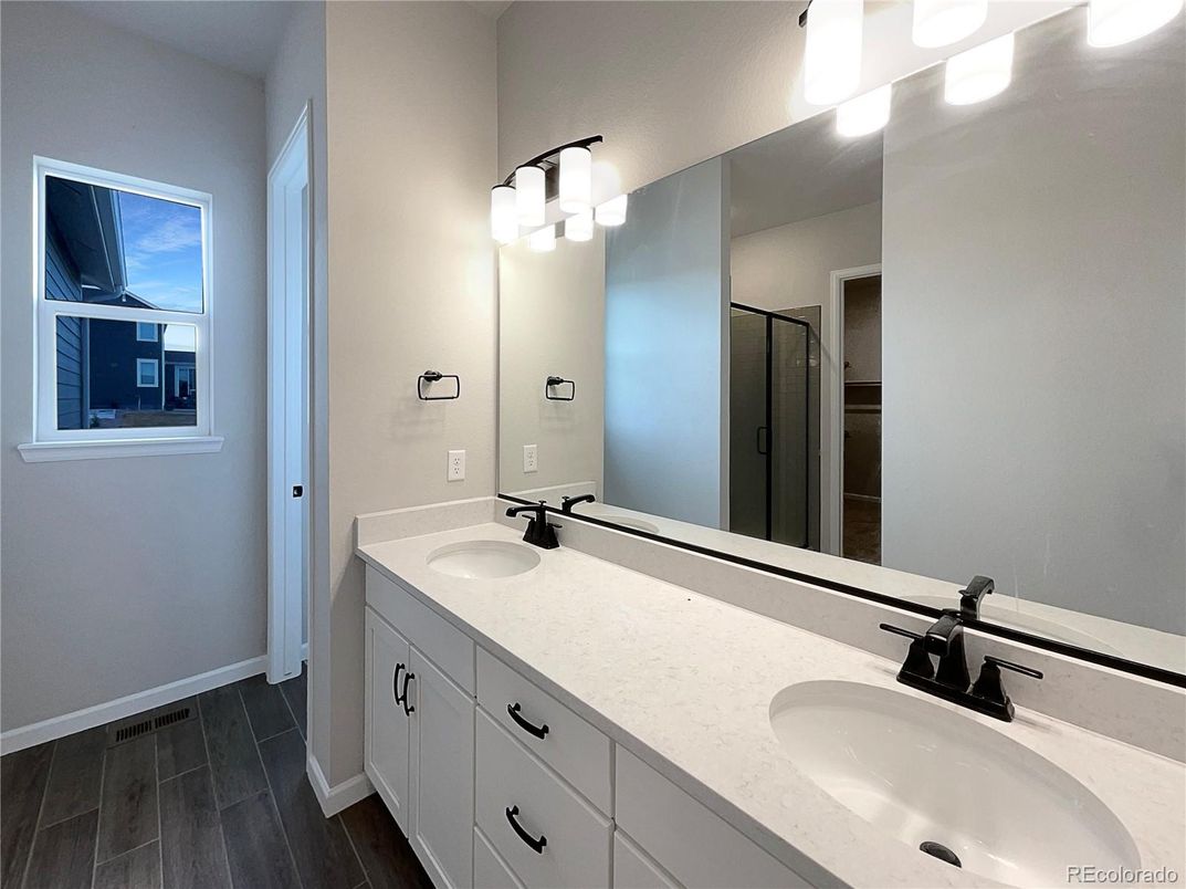 Bathroom, Dual Sink Vanities, Interior, Wood Texture Flooring