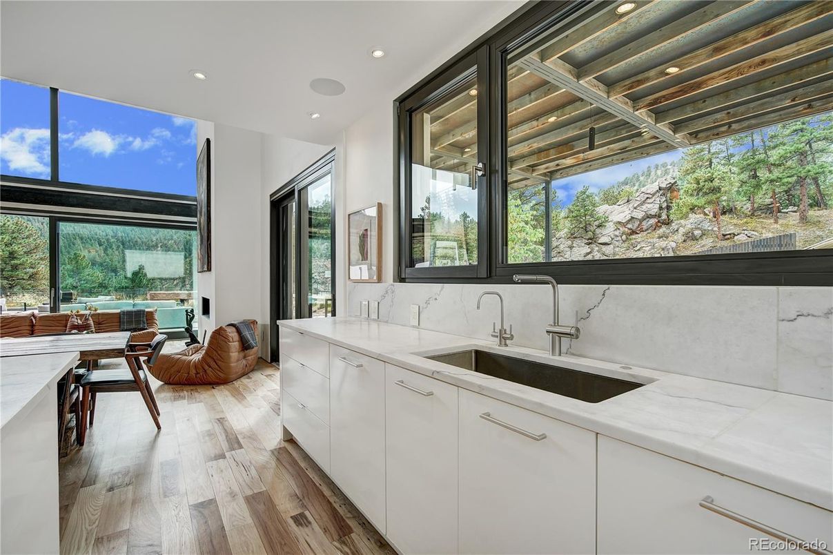 Dining room, Interior, Kitchen, Recessed Lighting, Wood Texture Flooring