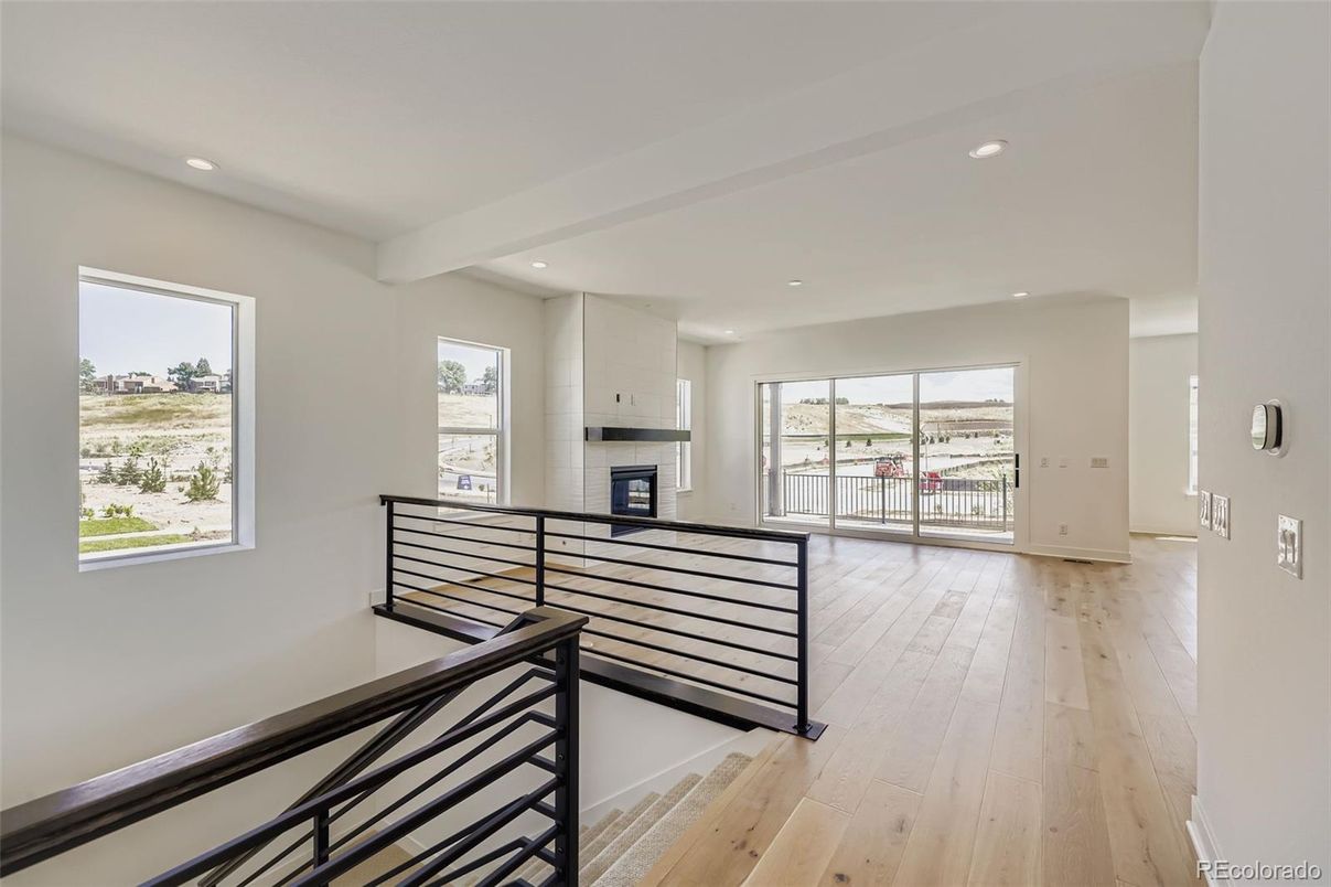 Fireplace, Interior, Recessed Lighting, Wood Texture Flooring