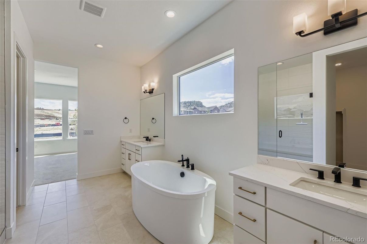 Bathroom, Dual Sink Vanities, Free Standing Baths, Interior, Recessed Lighting