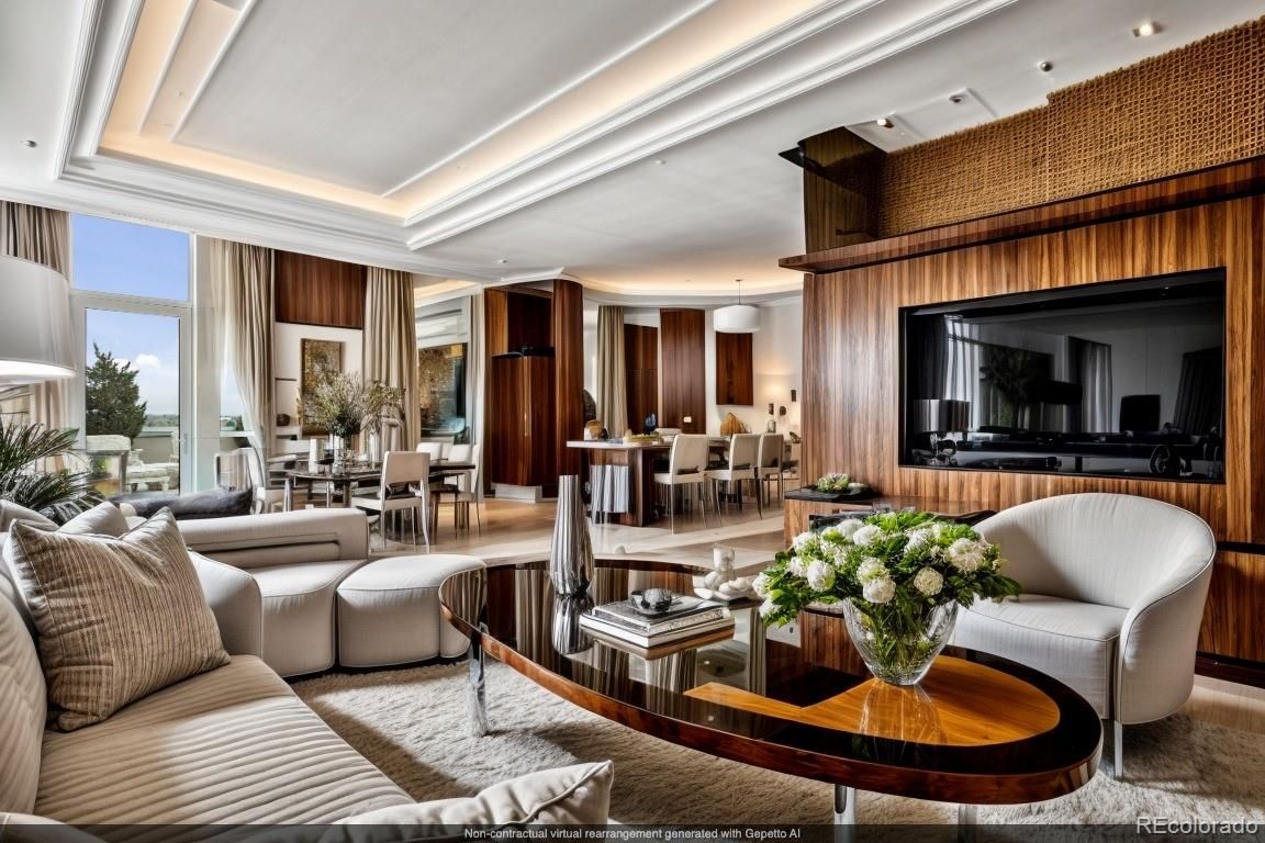 Dining room, Interior, Living room, Pendant Lights, Recessed Lighting, Wooden Walls