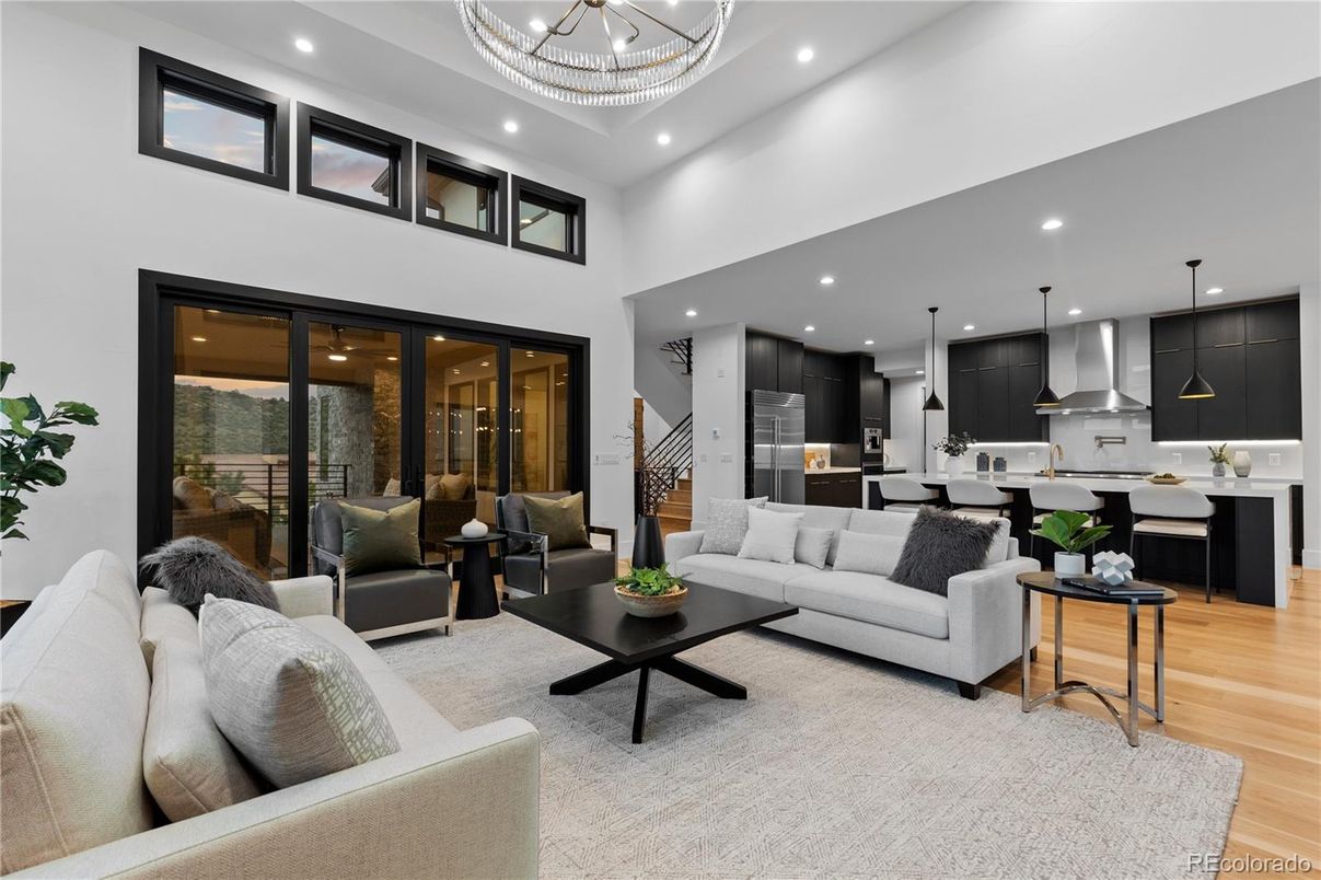 Interior, Kitchen, Living room, Pendant Lights, Recessed Lighting, Stainless Steel Appliances, Wood Texture Flooring