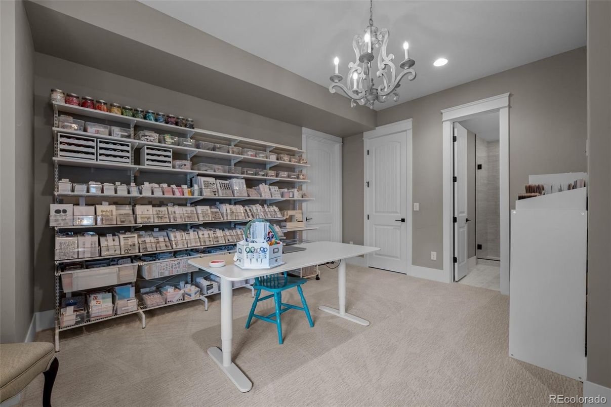Chandelier, Home Office, Interior, Recessed Lighting