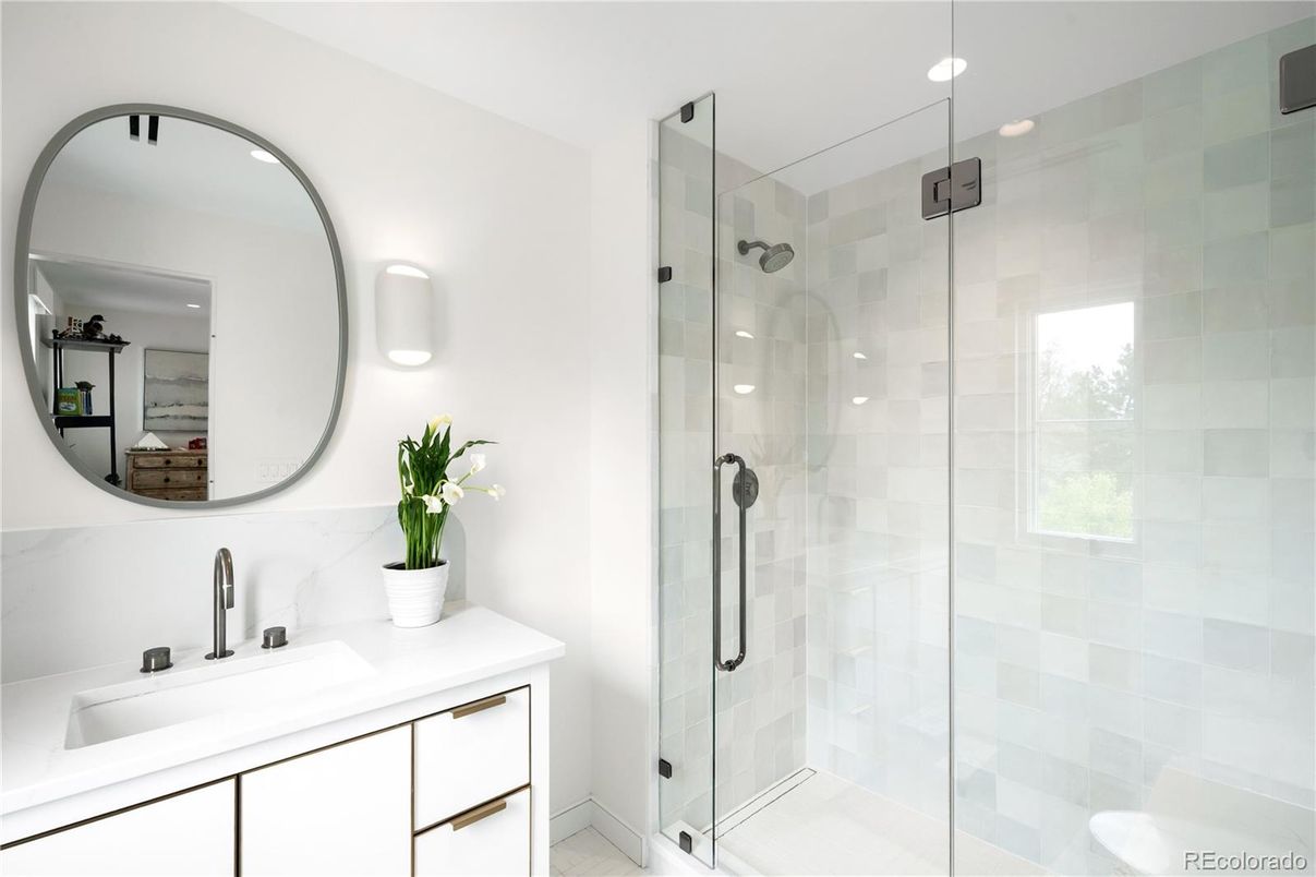 Bathroom, Glass Shower, Interior, Recessed Lighting