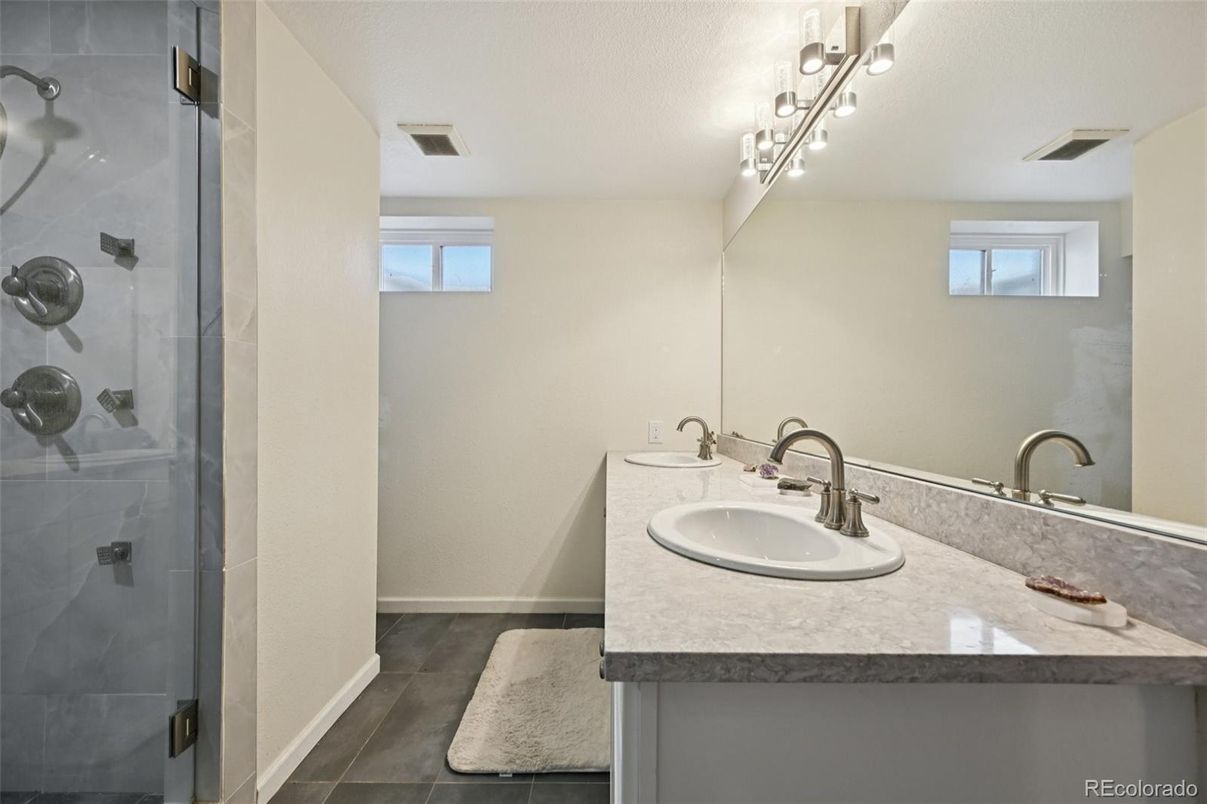 Bathroom, Dual Sink Vanities, Glass Shower, Interior