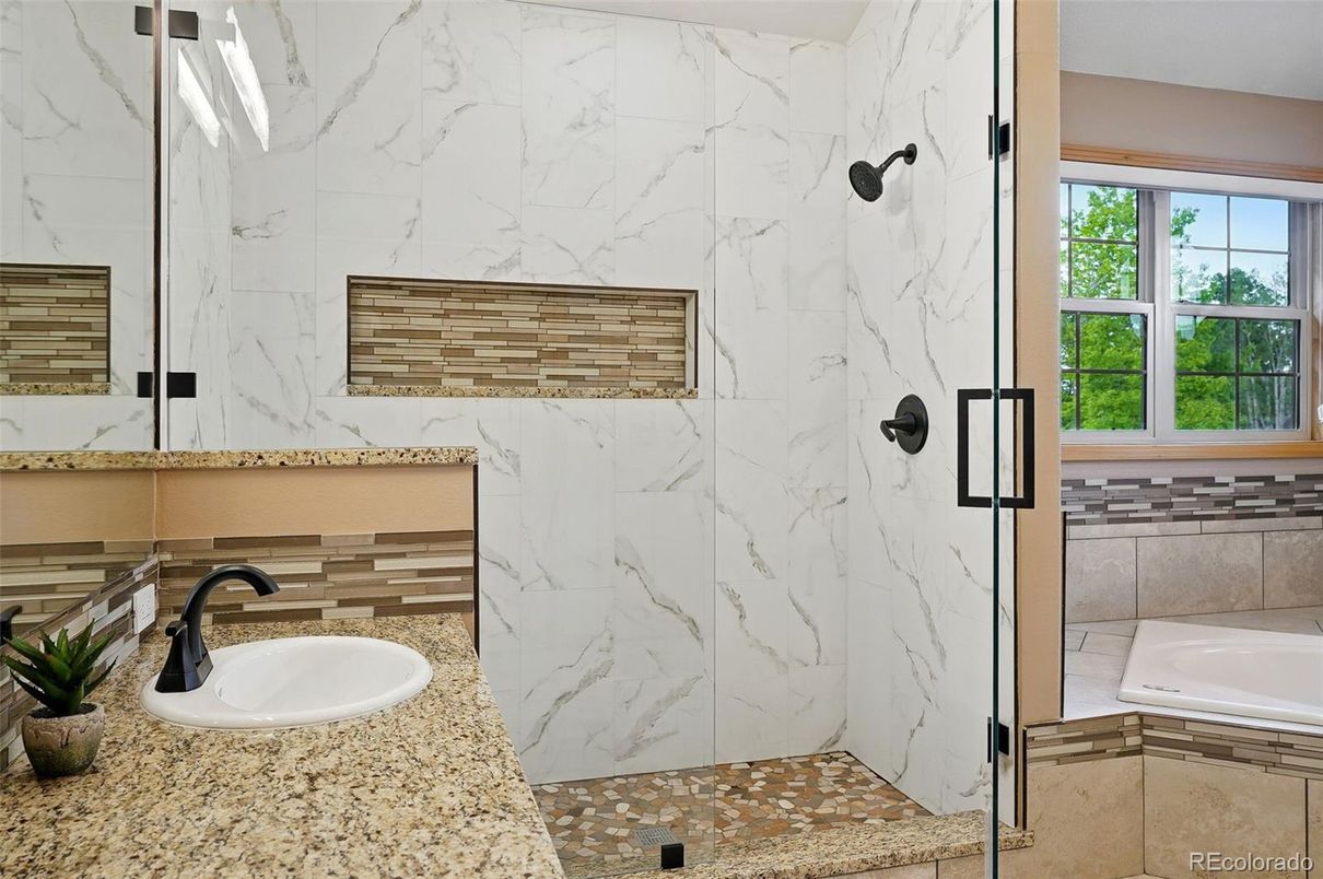 Bathroom, Glass Shower, Interior, Marble Walls