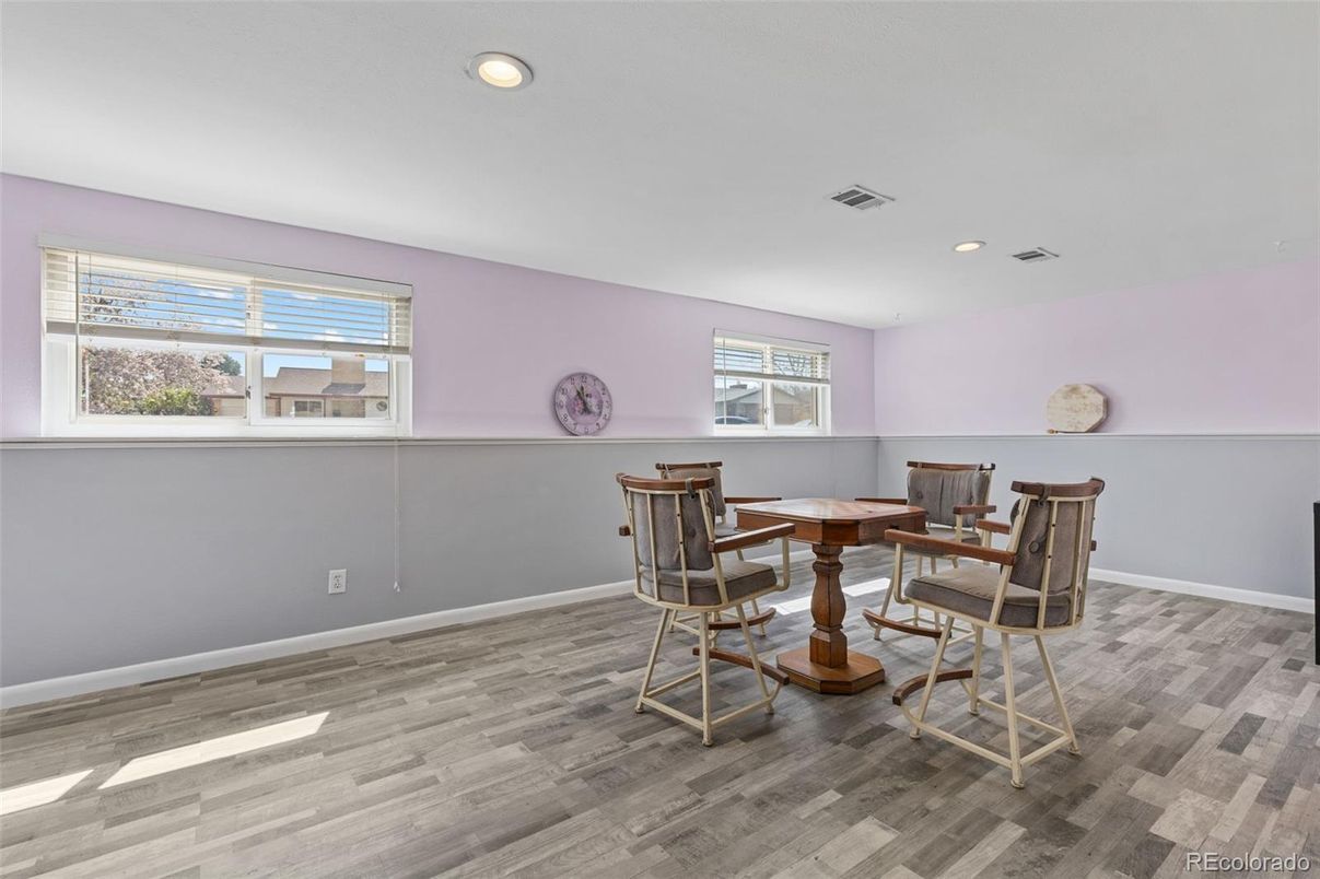 Dining room, Interior, Recessed Lighting, Wood Texture Flooring