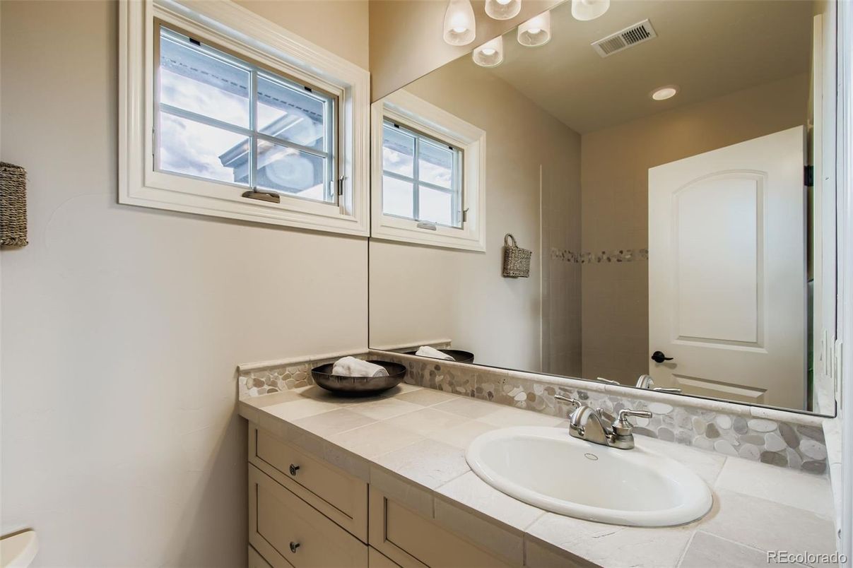 Bathroom, Interior, Recessed Lighting, Tile Countertops