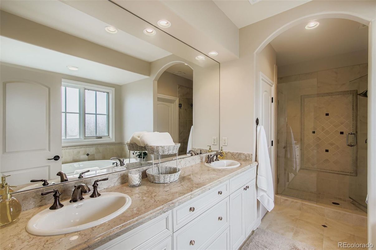 Bathroom, Dual Sink Vanities, Glass Shower, Interior, Recessed Lighting