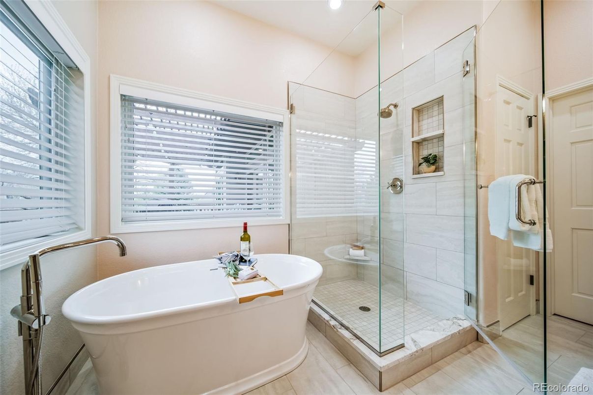 Bathroom, Free Standing Baths, Glass Shower, Interior, Recessed Lighting