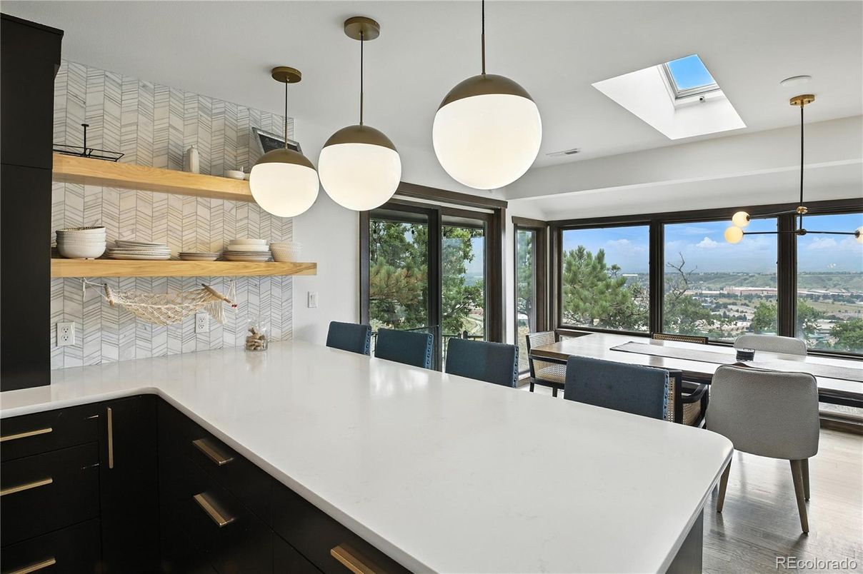 Dining room, Interior, Pendant Lights, Wood Texture Flooring
