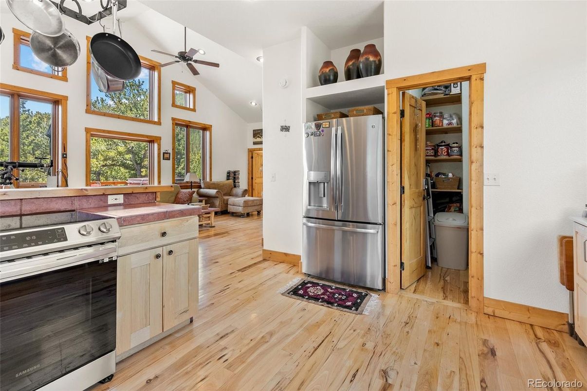 Interior, Kitchen, Living room, Recessed Lighting, Stainless Steel Appliances, Wood Texture Flooring