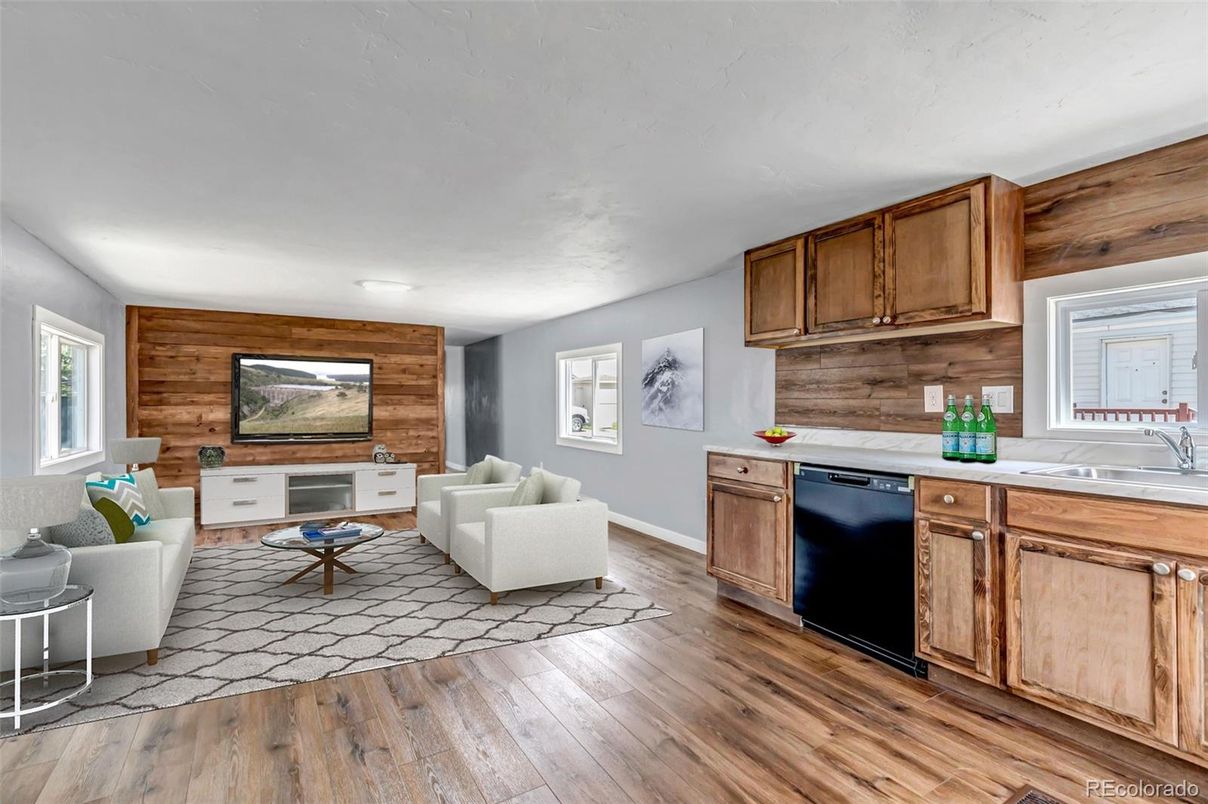 Interior, Kitchen, Living room, Wood Texture Flooring, Wooden Walls