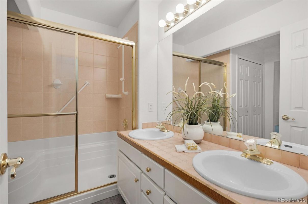 Bathroom, Dual Sink Vanities, Glass Shower, Interior, Tile Countertops