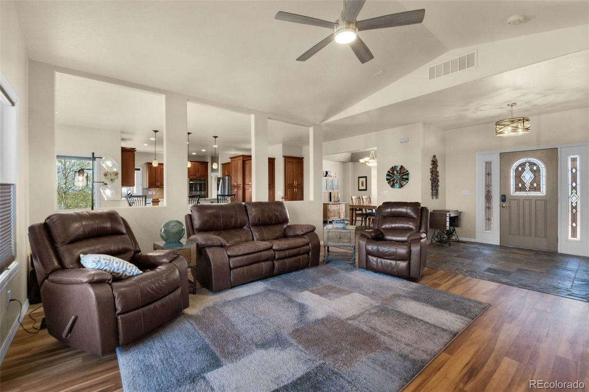 Interior, Kitchen, Living room, Pendant Lights, Recessed Lighting, Wood Texture Flooring