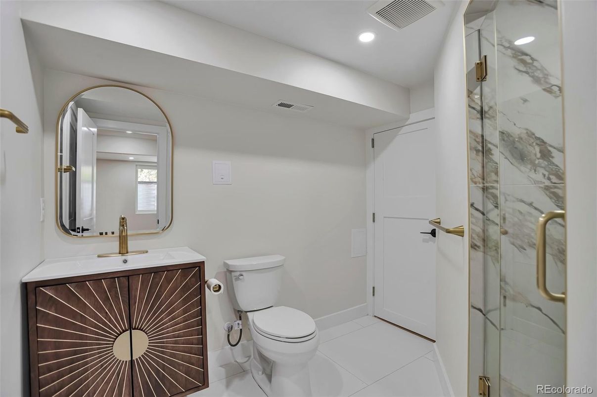 Bathroom, Glass Shower, Interior, Marble Walls, Recessed Lighting