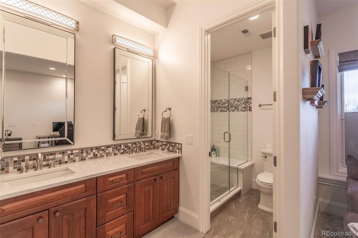Bathroom, Dual Sink Vanities, Glass Shower, Interior, Recessed Lighting