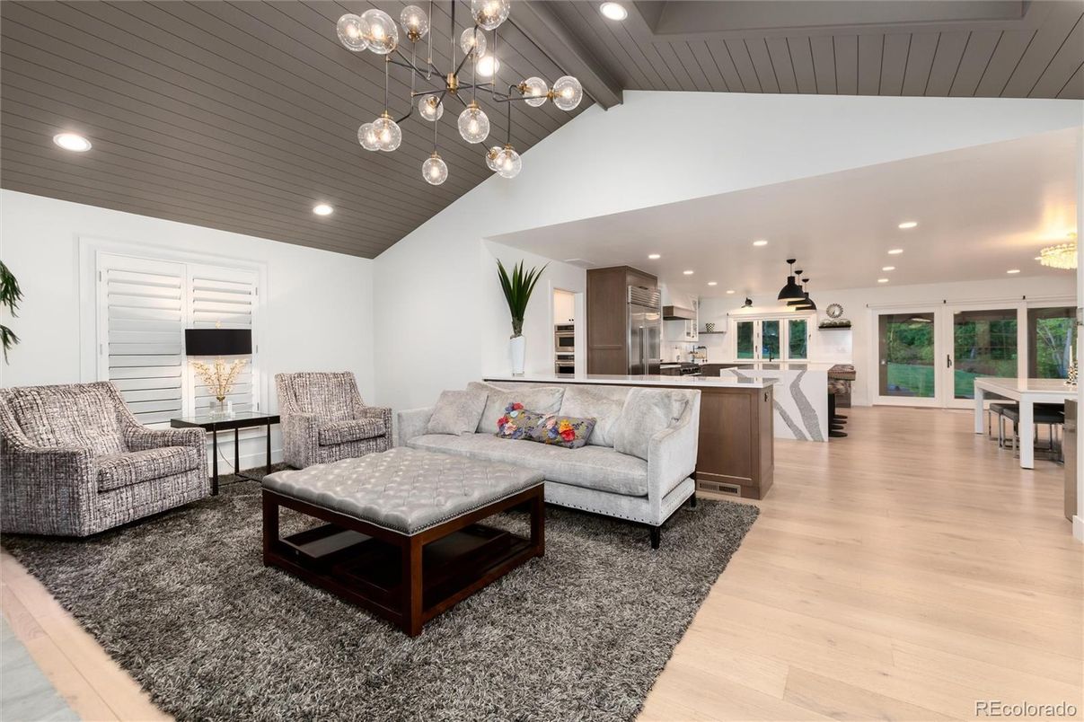 Interior, Kitchen, Living room, Pendant Lights, Recessed Lighting, Stainless Steel Appliances, Wood Texture Flooring