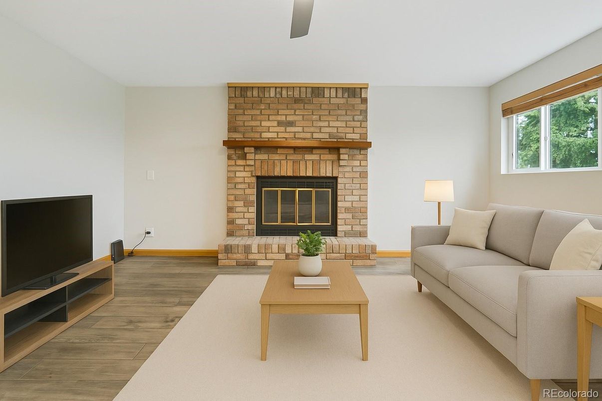 Fireplace, Interior, Living room, Stone Walls, Wood Texture Flooring