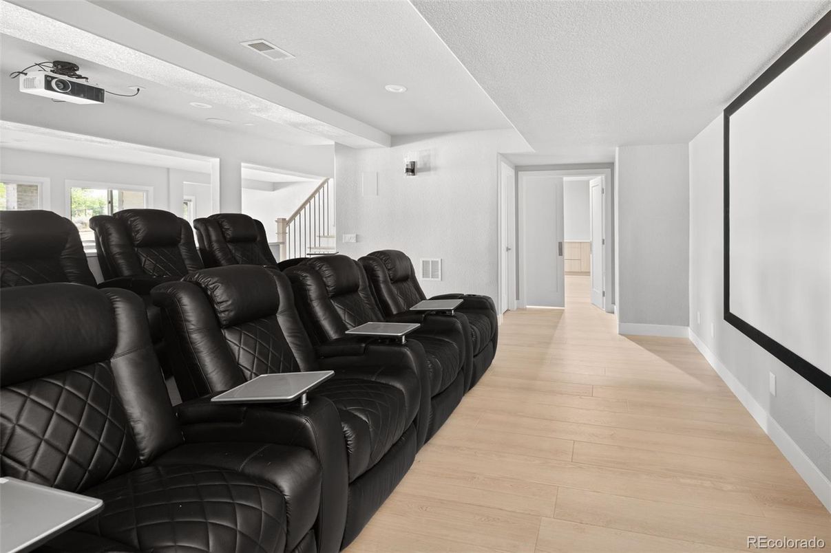 Home Theatre Room, Interior, Recessed Lighting, Theatre Room, Wood Texture Flooring