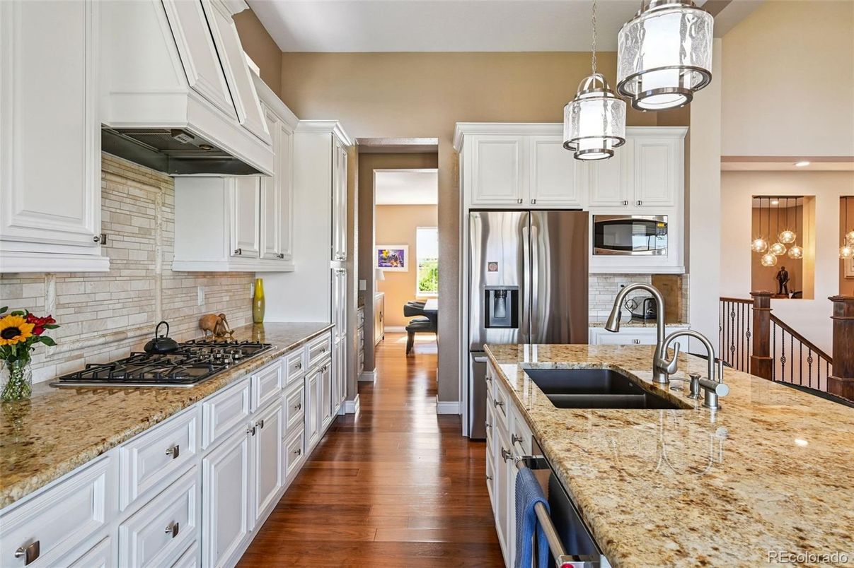 Interior, Kitchen, Pendant Lights, Stainless Steel Appliances, Wood Texture Flooring