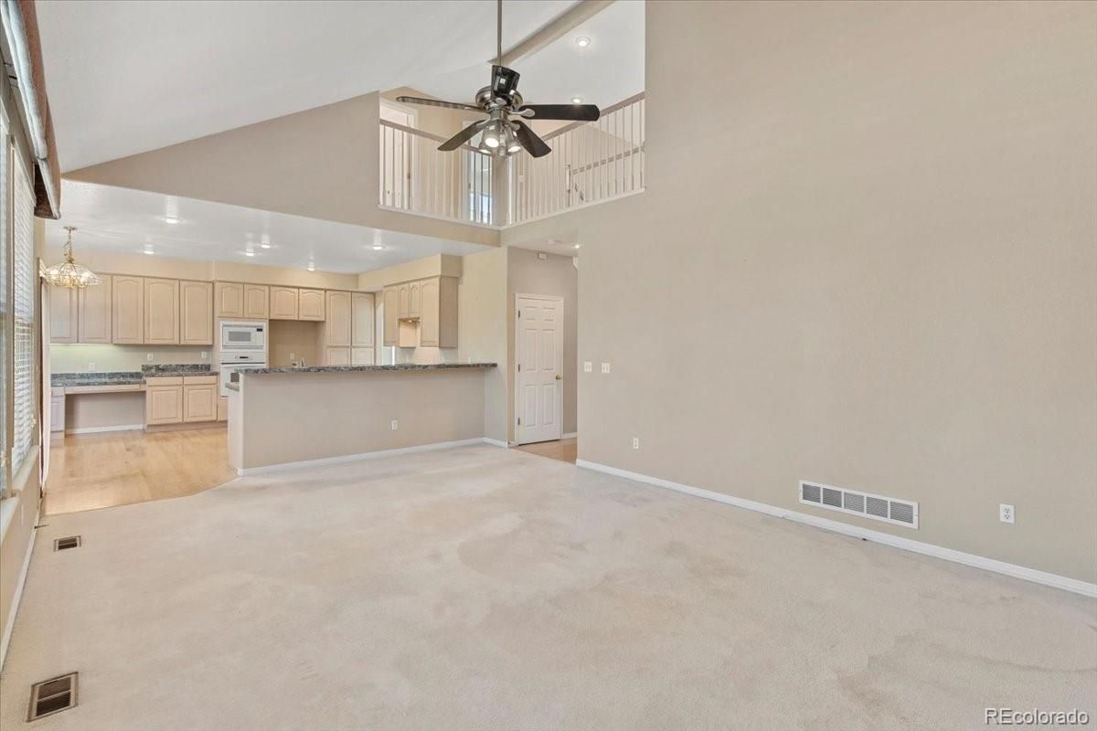 Chandelier, Empty room, Interior, Kitchen, Recessed Lighting, Wood Texture Flooring