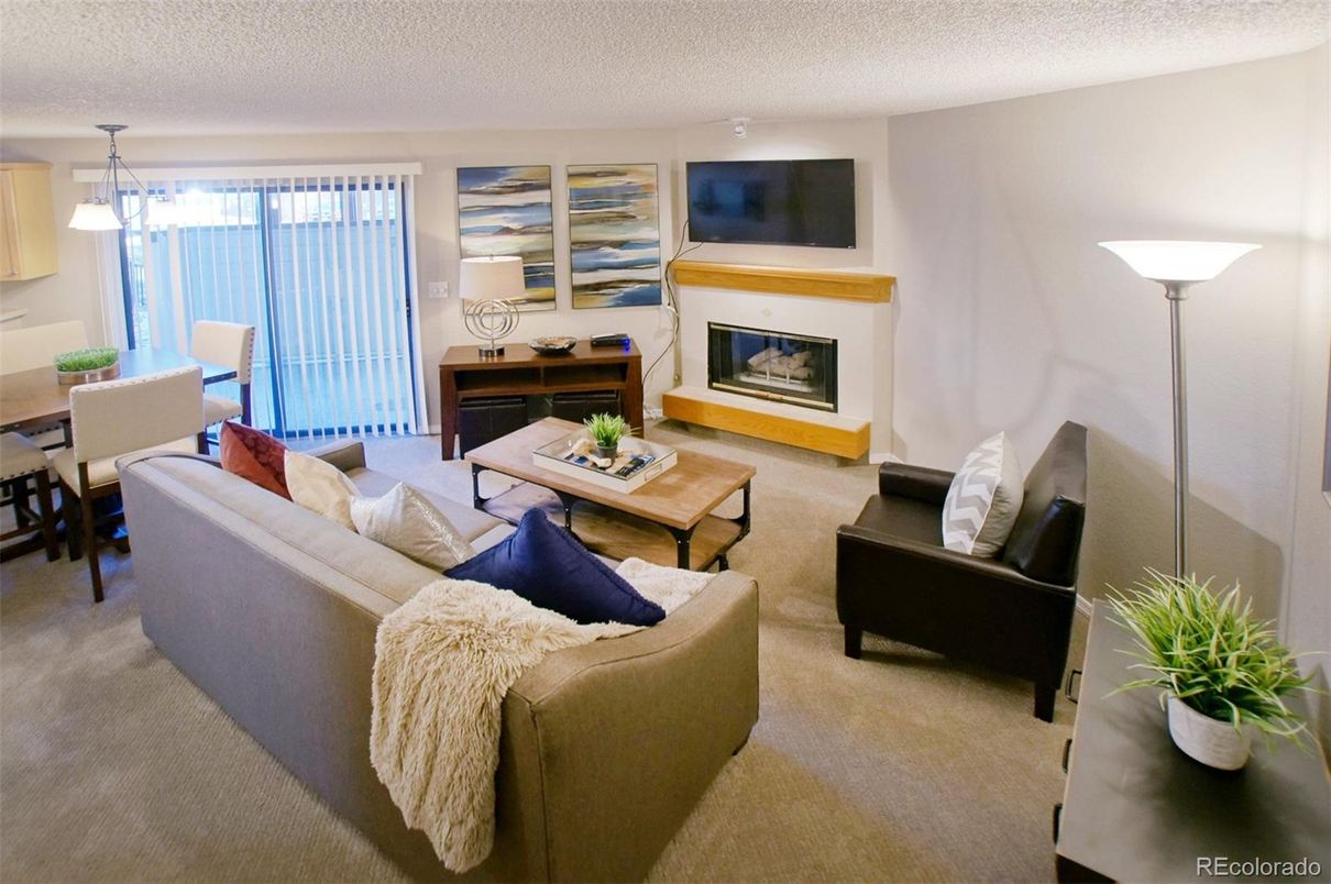 Dining room, Fireplace, Interior, Living room, Pendant Lights