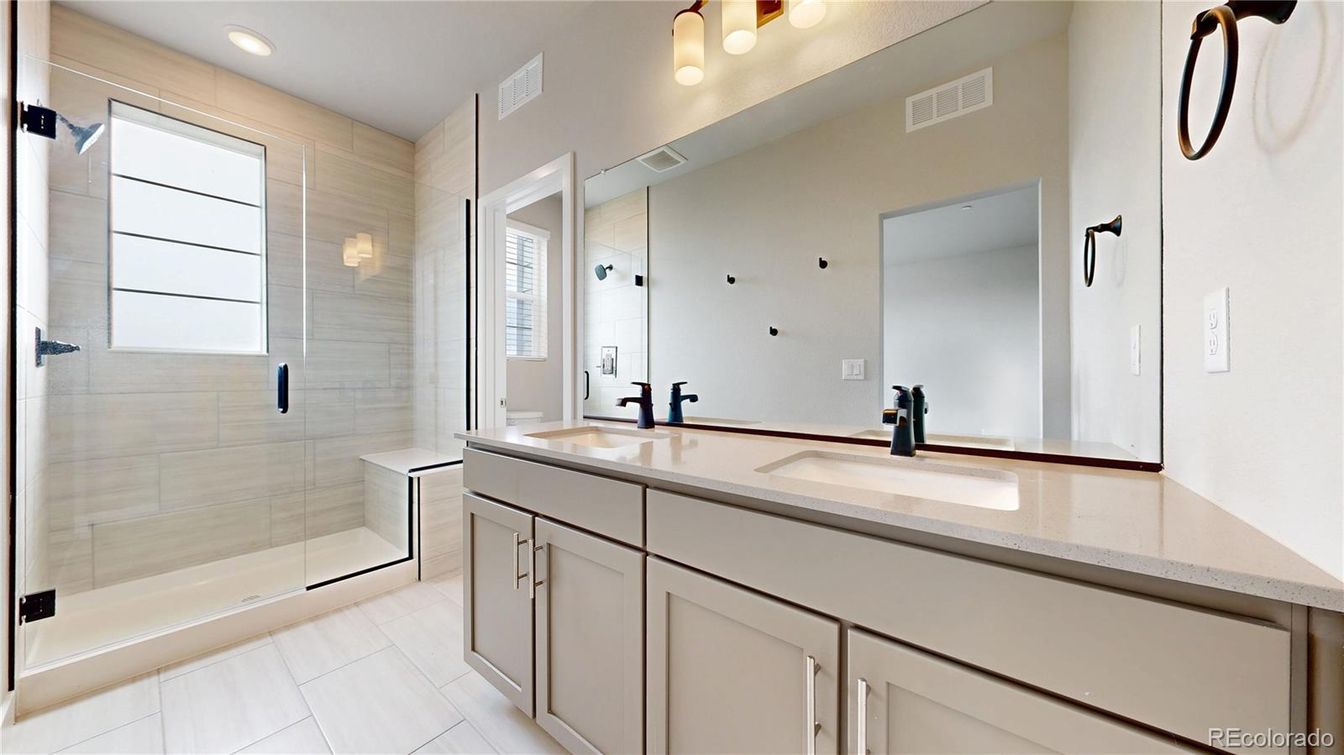 Bathroom, Dual Sink Vanities, Glass Shower, Interior, Recessed Lighting