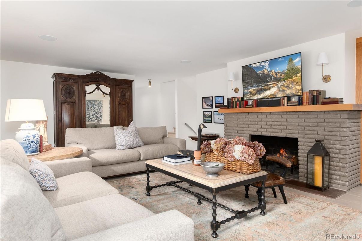 Fireplace, Interior, Living room, Stone Walls, Wood Texture Flooring