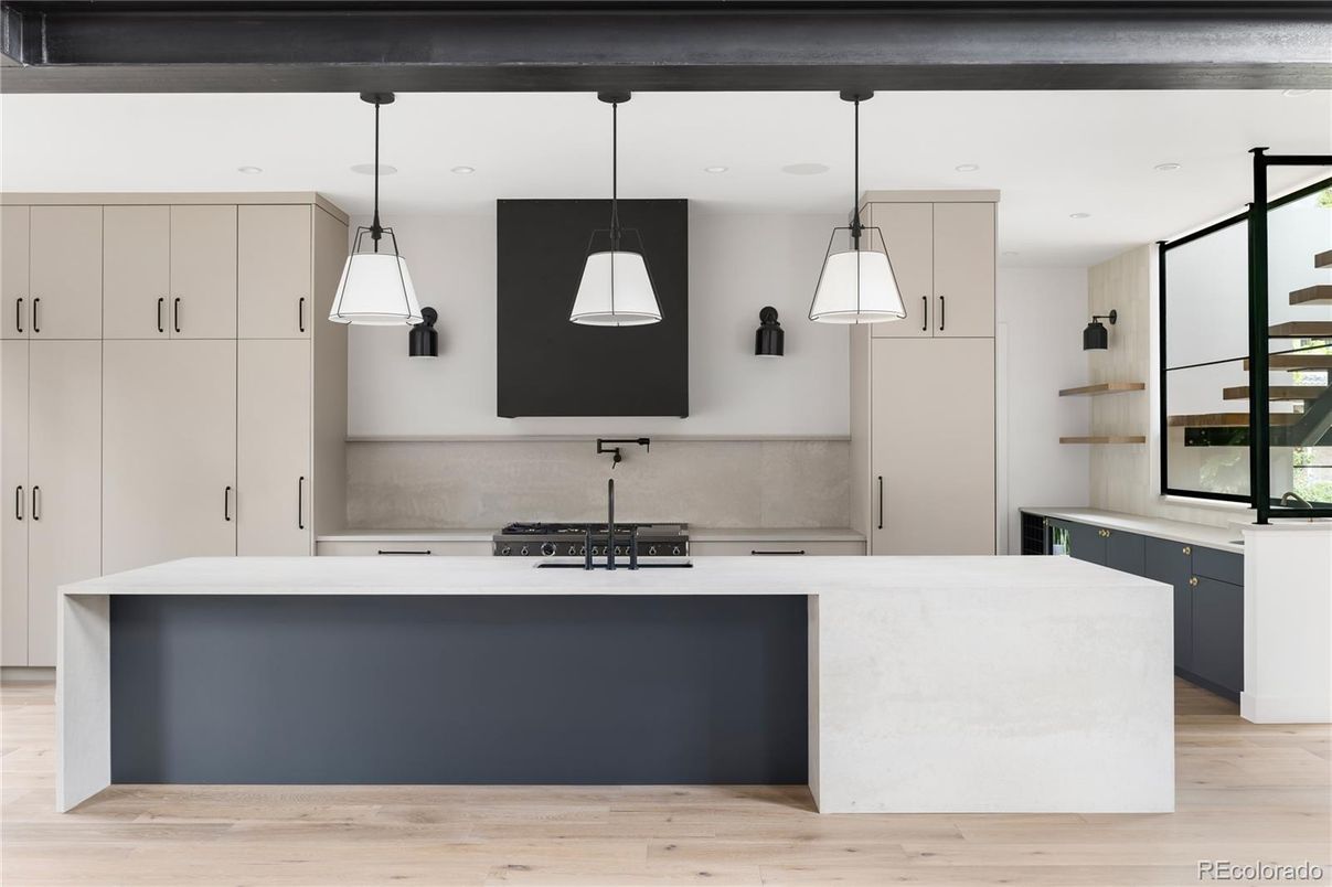 Interior, Kitchen, Pendant Lights, Recessed Lighting, Wood Texture Flooring