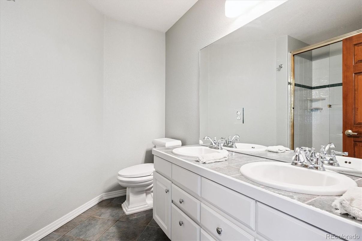 Bathroom, Dual Sink Vanities, Glass Shower, Interior, Tile Countertops